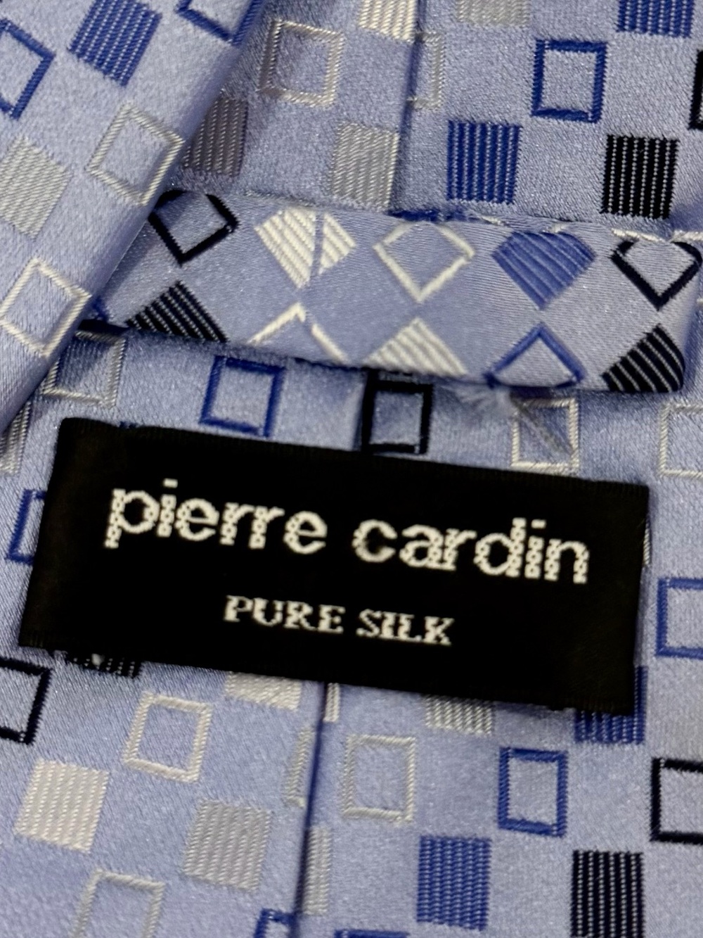 Pierre Cardin Pure Silk Tie Blue Geometric Square Woven Men’s Necktie
